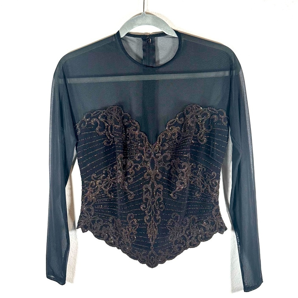 Tadashi Shoji Floral Embroidered Beaded Sheer Top Bodice Size Medium - Picture 5 of 12